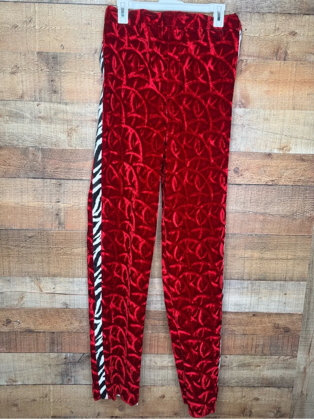 VTG Pimp Red Crush Velvet Zebra Trim Costume Smoking Jacket Pants Set Halloween